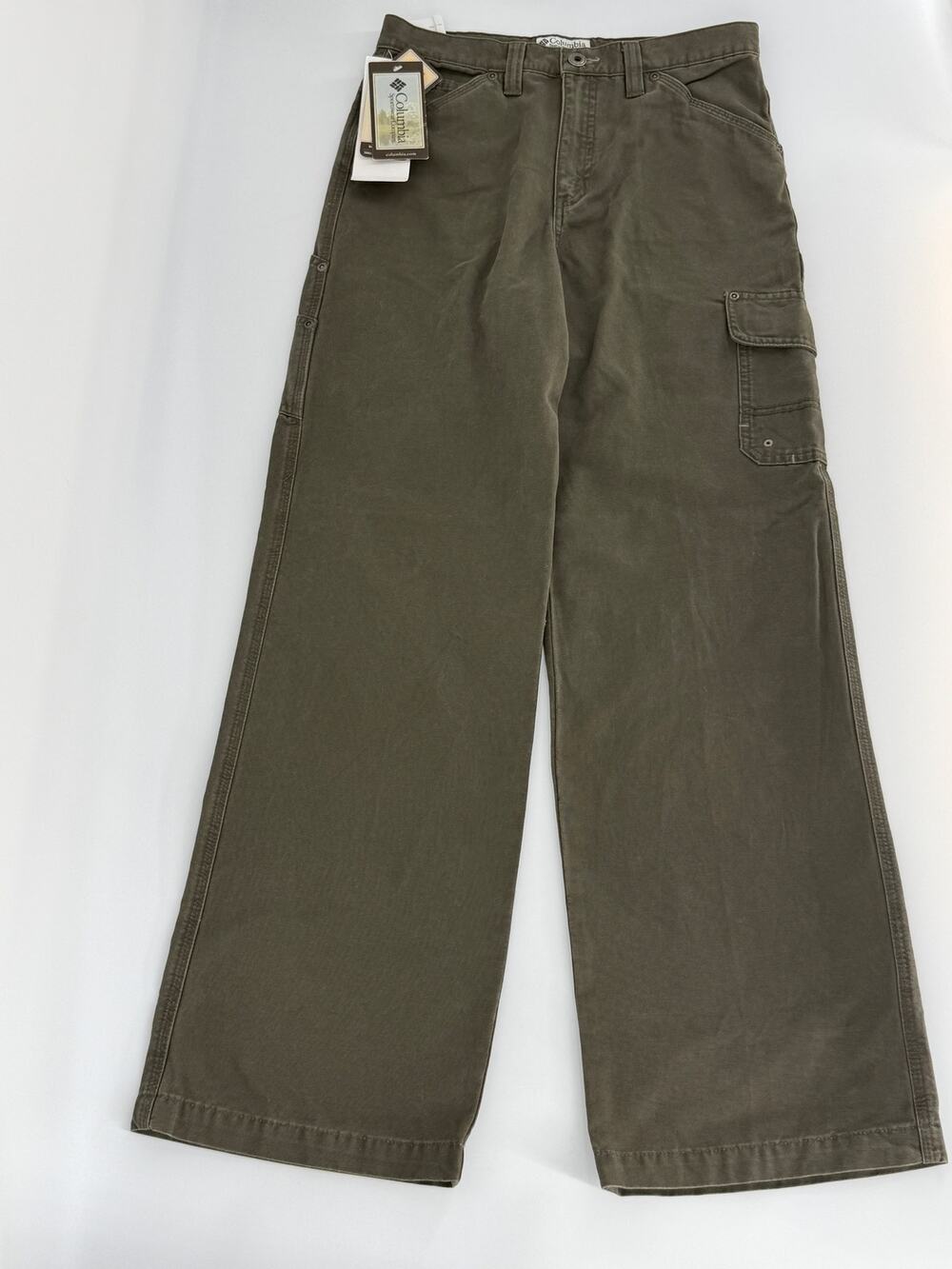 NWT Columbia Youth Cargo Pants Boys Size 16 Green Canvas Utility Hiking Wide Leg